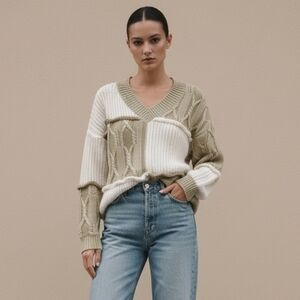 Franco Green & Cream Striped Oversized Sweater S/M